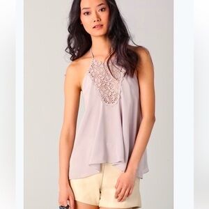 Rebecca Taylor Light Mauve Lace-Inset Halter Camisole